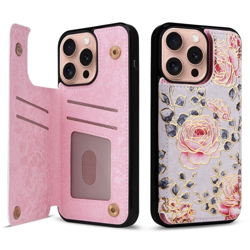 Cover iPhone 16 Pro Kortholder Og Blomster Rfid-beskyttelse