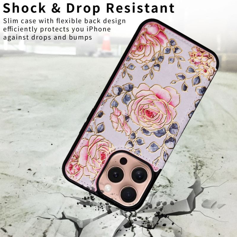 Cover iPhone 16 Pro Kortholder Og Blomster Rfid-beskyttelse