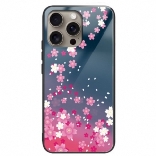 Cover Til iPhone 16 Pro Lyserøde Blomster Af Hærdet Glas