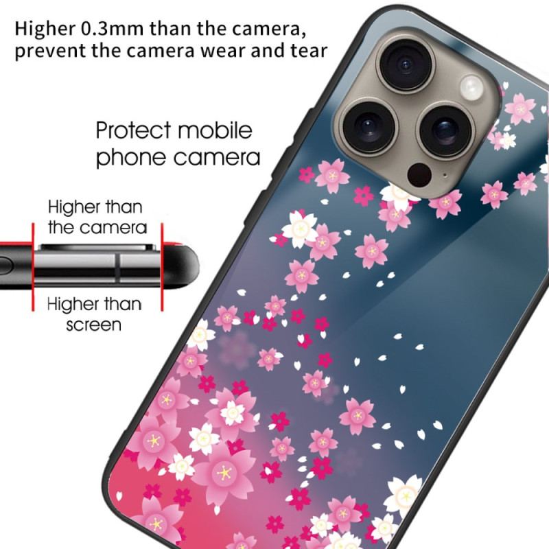 Cover Til iPhone 16 Pro Lyserøde Blomster Af Hærdet Glas