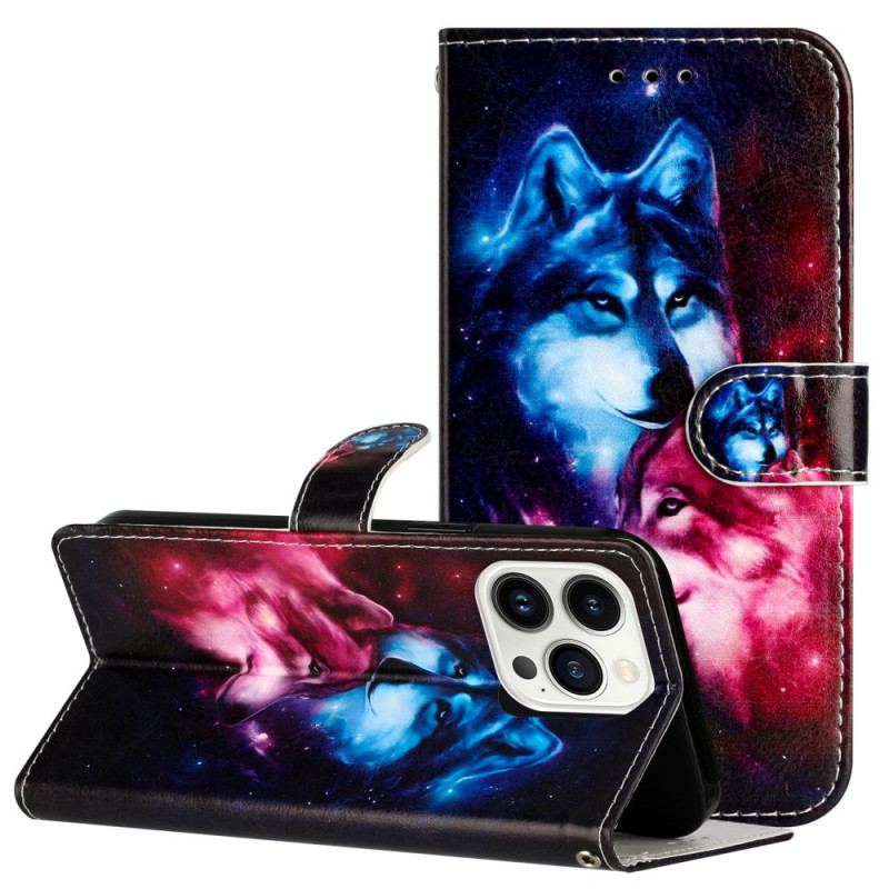 Flip Cover iPhone 16 Pro Lanyard Wolves