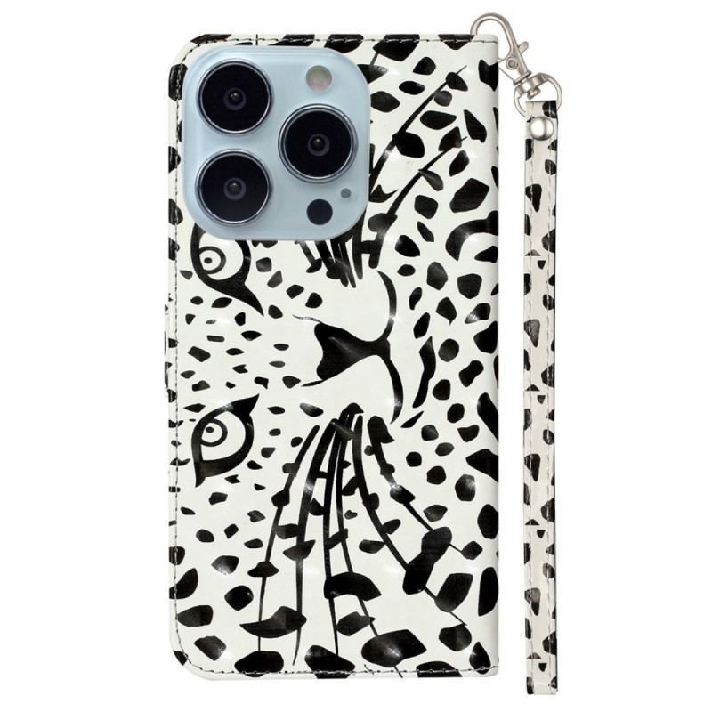 Læder Cover iPhone 16 Pro Leopardhoved Med Rem