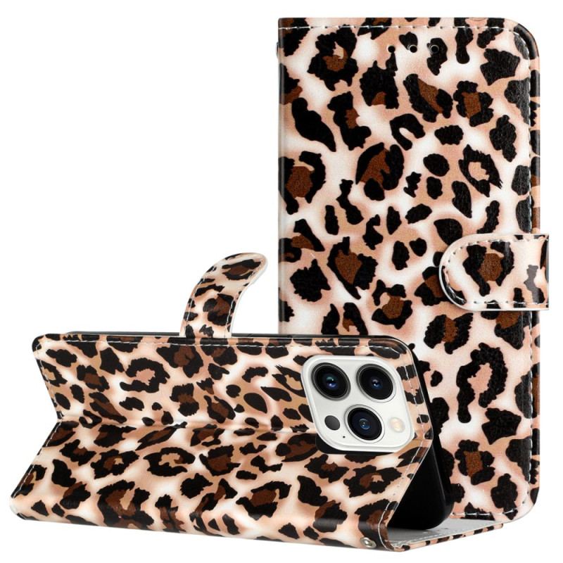 Læder Cover iPhone 16 Pro Leopardmønster Med Rem