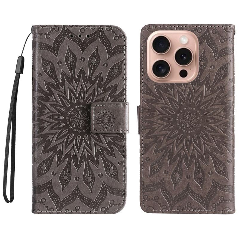 Læder Cover iPhone 16 Pro Telefon Etui Mandala Med Snor