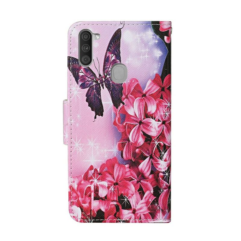 Flip Cover Samsung Galaxy M11 Butterflies Floral Lanyard