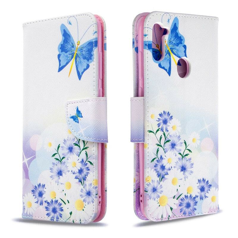 Læder Cover Samsung Galaxy M11 Malede Sommerfugle Og Blomster