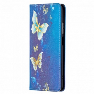 Cover Poco M5s Flip Cover Farverige Sommerfugle