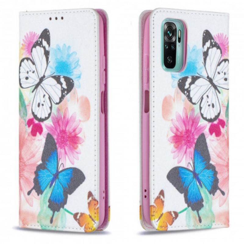 Cover Poco M5s Flip Cover Farverige Sommerfugle