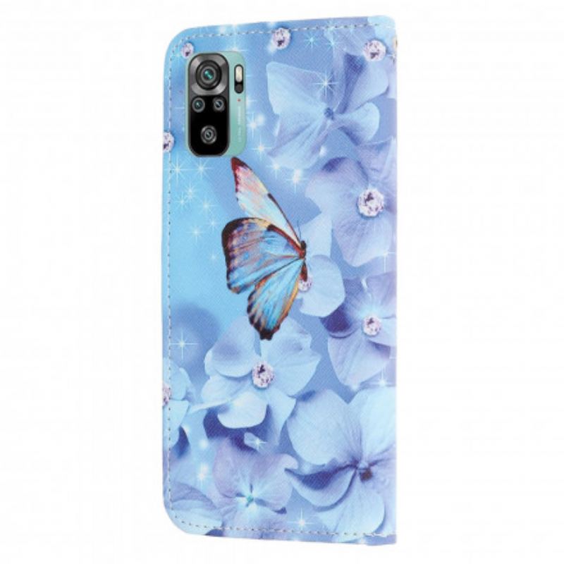 Flip Cover Poco M5s Med Snor Strappy Diamond Sommerfugle