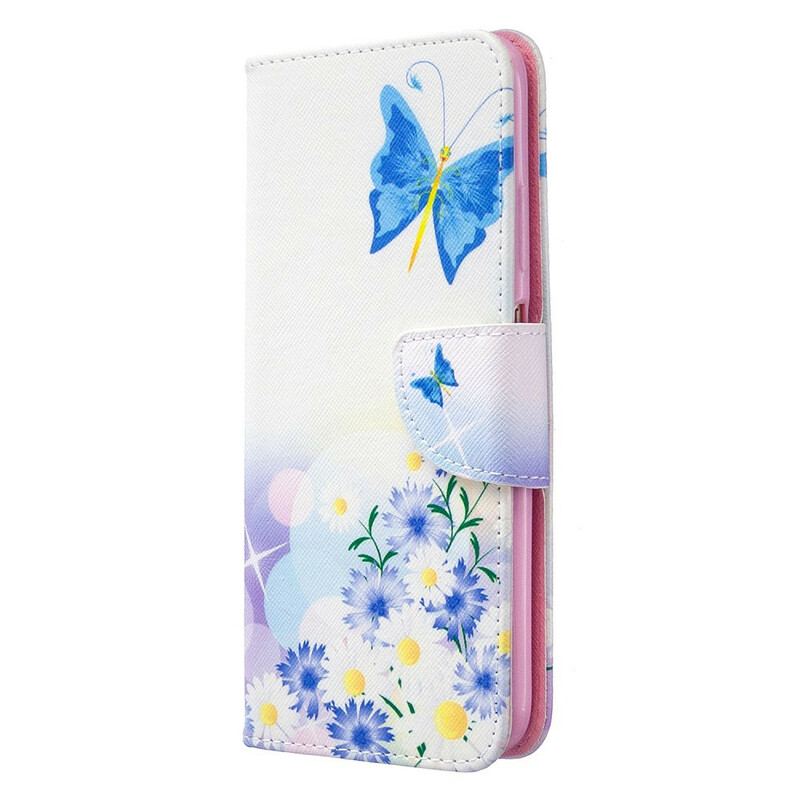 Flip Cover Huawei P40 Lite Malede Sommerfugle Og Blomster