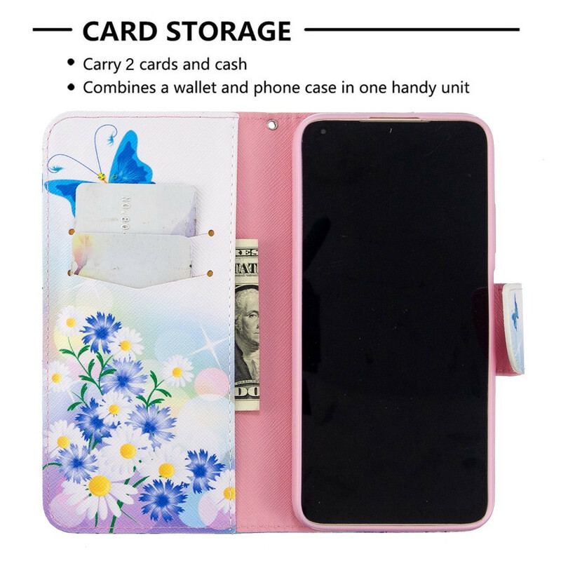 Flip Cover Huawei P40 Lite Malede Sommerfugle Og Blomster