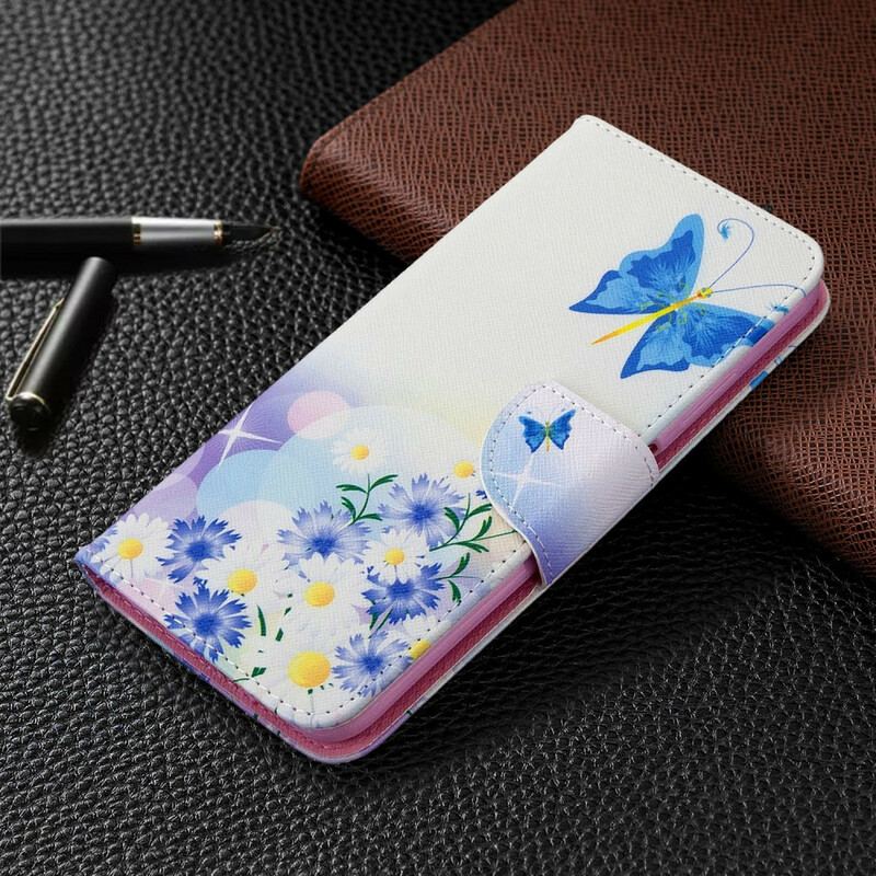 Flip Cover Huawei P40 Lite Malede Sommerfugle Og Blomster