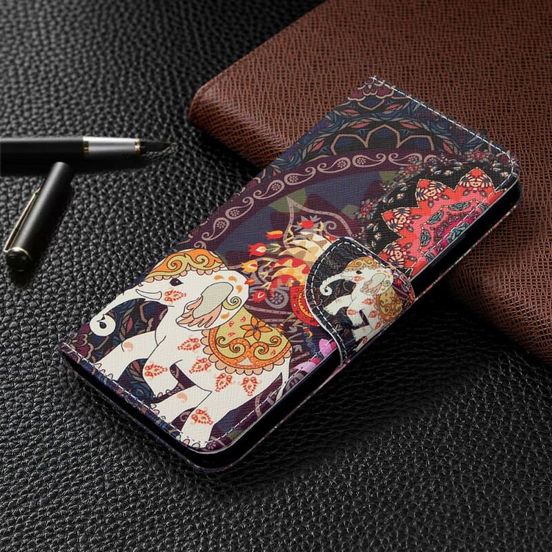 Flip Cover Huawei P40 Lite Mandala Med Etniske Elefanter