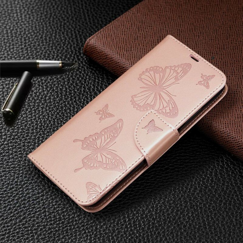 Flip Cover Huawei P40 Lite Med Snor Sommerfugle Trykt Strappy