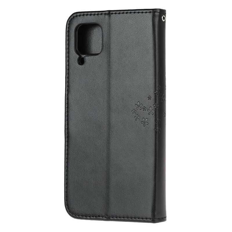 Flip Cover Huawei P40 Lite Med Snor Thong Træ Og Ugler