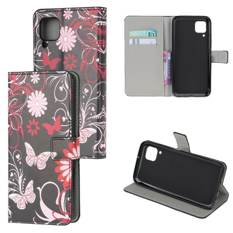 Flip Cover Huawei P40 Lite Sommerfugle Og Blomster