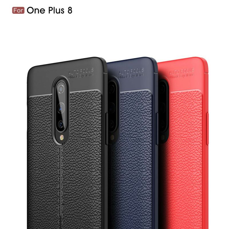 Cover OnePlus 8 Dobbelt Linje Litchi Læder Effekt