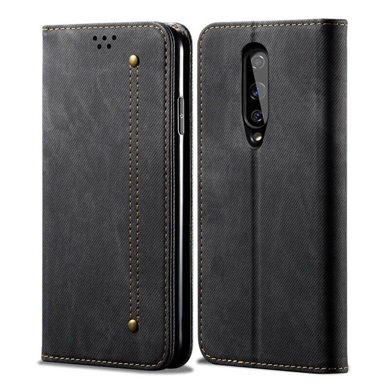 Cover OnePlus 8 Flip Cover Tekstur På Jeans I Imiteret Læder