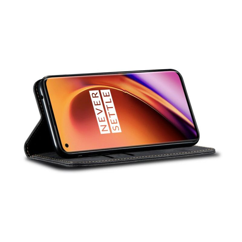 Cover OnePlus 8 Flip Cover Tekstur På Jeans I Imiteret Læder