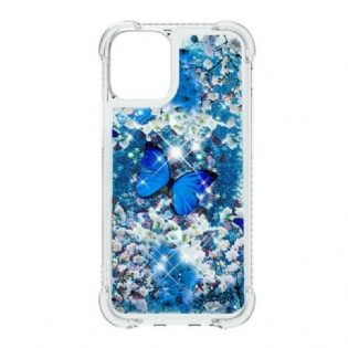 Cover iPhone 13 Pro Glitter Blå Sommerfugle