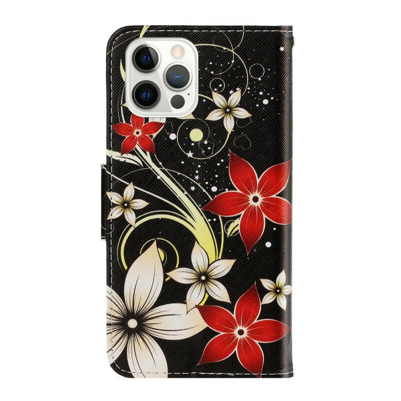 Flip Cover iPhone 13 Pro Med Snor Farverige Strappy Blomster