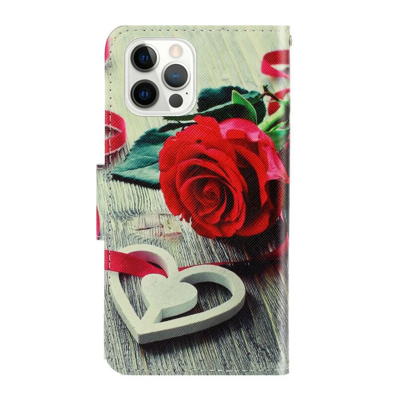 Flip Cover iPhone 13 Pro Med Snor Romantisk Rose Med Rem