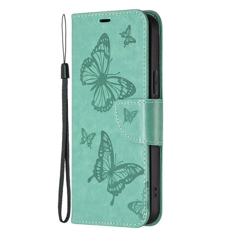 Flip Cover iPhone 13 Pro Med Snor Sommerfugle Trykt Strappy