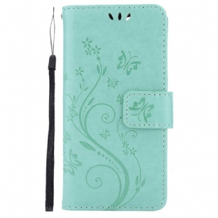 Flip Cover iPhone 13 Pro Med Snor Strappy Grafiske Blomster