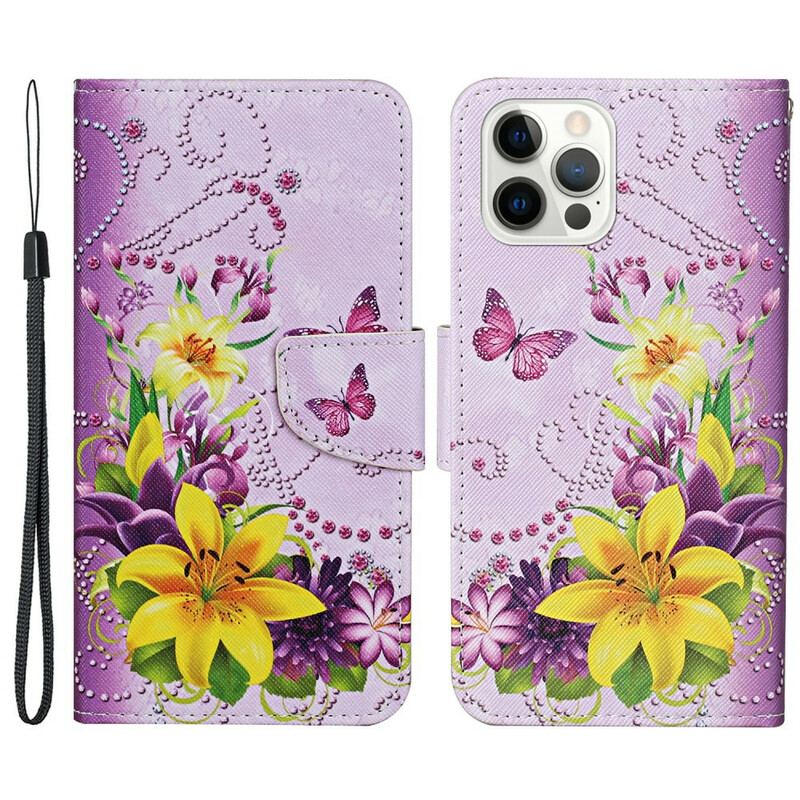 Flip Cover iPhone 13 Pro Mesterlige Blomster Med Rem