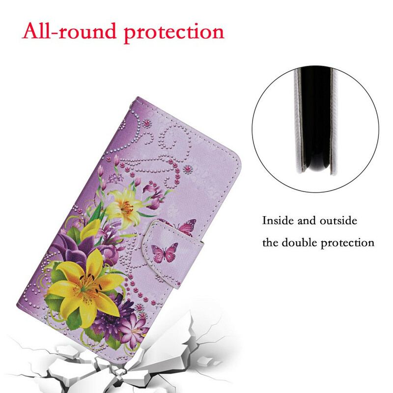 Flip Cover iPhone 13 Pro Mesterlige Blomster Med Rem