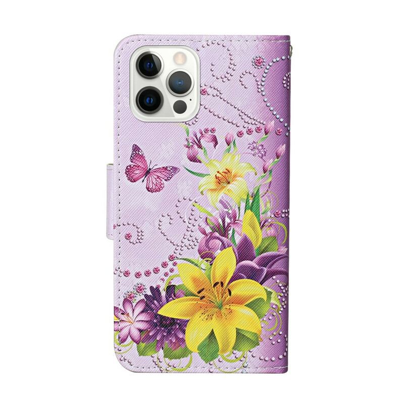 Flip Cover iPhone 13 Pro Mesterlige Blomster Med Rem