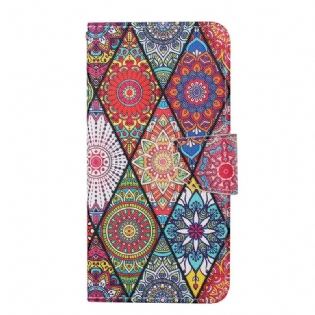 Flip Cover iPhone 13 Pro Patchwork Med Lanyard