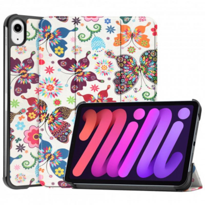 Cover iPad Mini 6 (2021) Forbedrede Sommerfugle Og Blomster