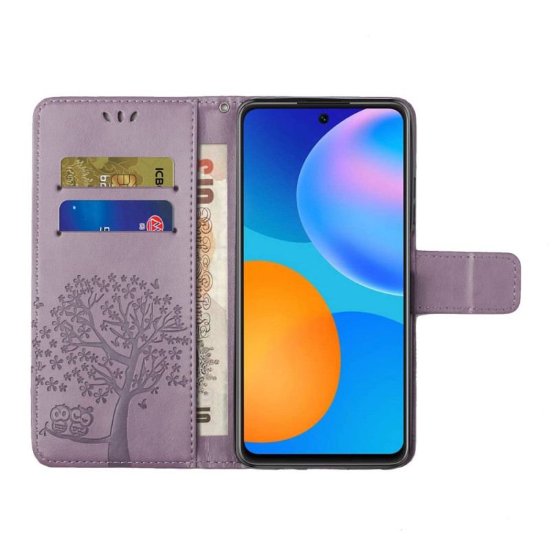 Flip Cover Xiaomi Redmi Note 11 Pro / 11 Pro 5G Med Snor Thong Træ Og Ugler