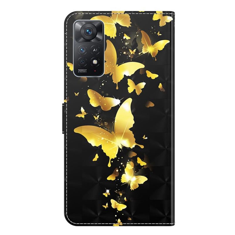 Læder Cover Xiaomi Redmi Note 11 Pro / 11 Pro 5G Gule Sommerfugle