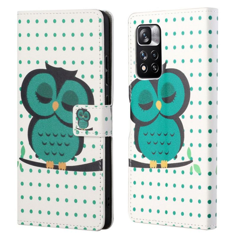 Læder Cover Xiaomi Redmi Note 11 Pro / 11 Pro 5G Sovende Ugle