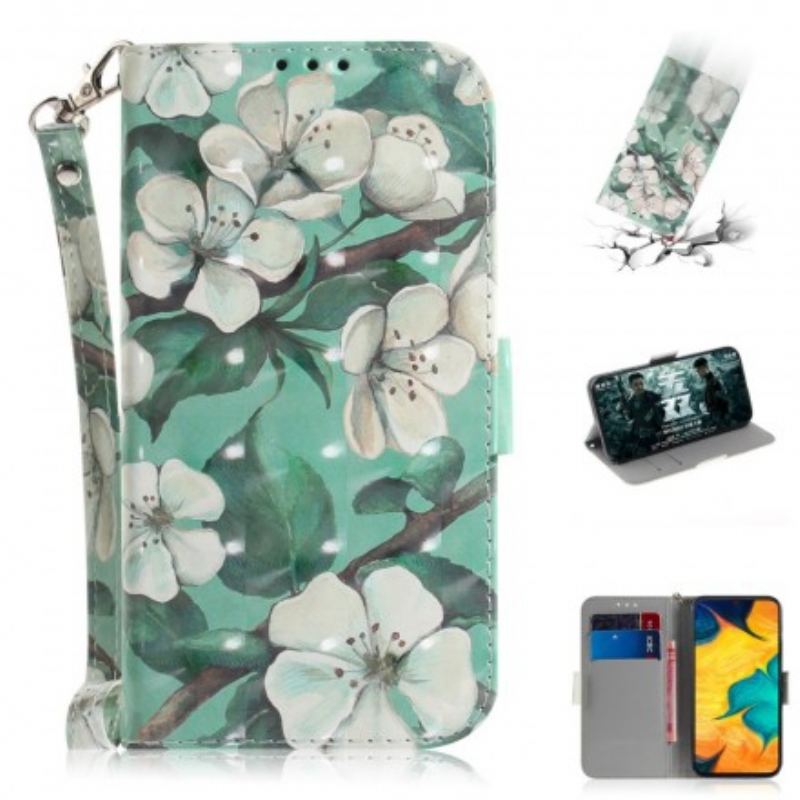 Flip Cover Samsung Galaxy A30 Med Snor Blomstrende Gren Med Rem