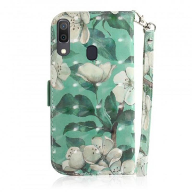 Flip Cover Samsung Galaxy A30 Med Snor Blomstrende Gren Med Rem