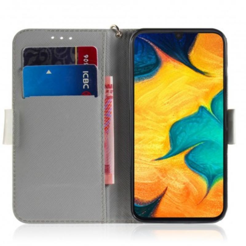 Flip Cover Samsung Galaxy A30 Med Snor Blomstrende Gren Med Rem