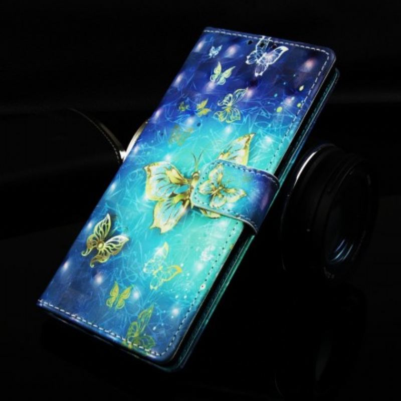 Flip Cover Samsung Galaxy A30 Med Snor Gyldne Sommerfugle Med Rem
