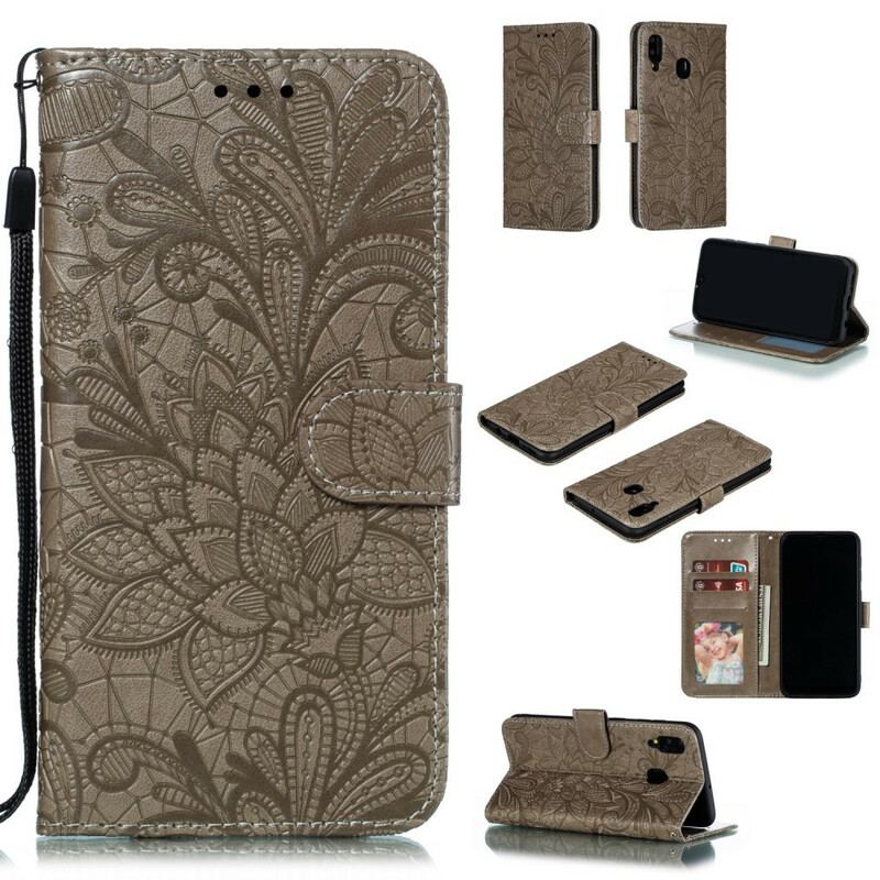 Flip Cover Samsung Galaxy A30 Med Snor Rem Tribal Flowers