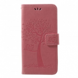 Flip Cover Samsung Galaxy A30 Med Snor Thong Træ Og Ugler