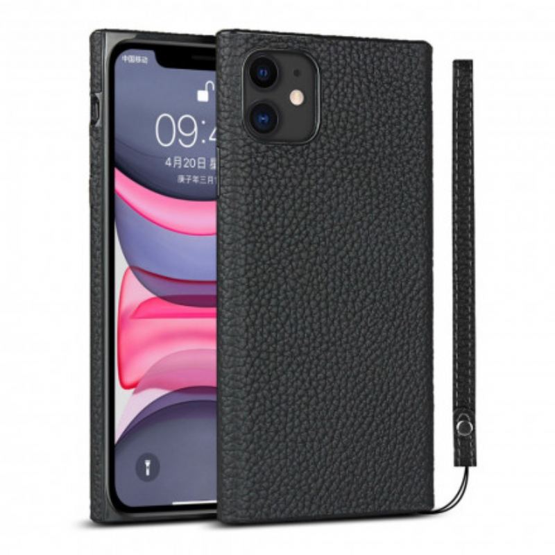 Cover iPhone 11 Ægte Litchi Læder Med Rem