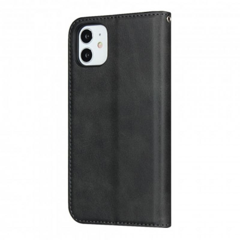 Cover iPhone 11 Flip Cover Tofarvet Lædereffekt Med Rem