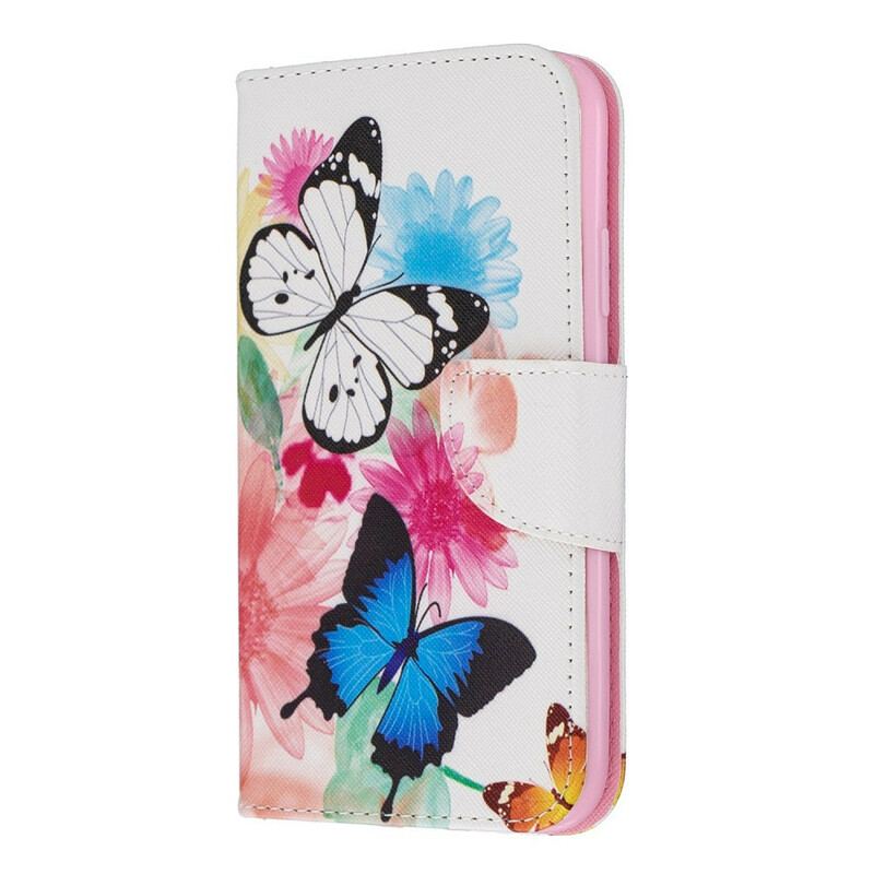 Flip Cover iPhone 11 Malede Sommerfugle Og Blomster