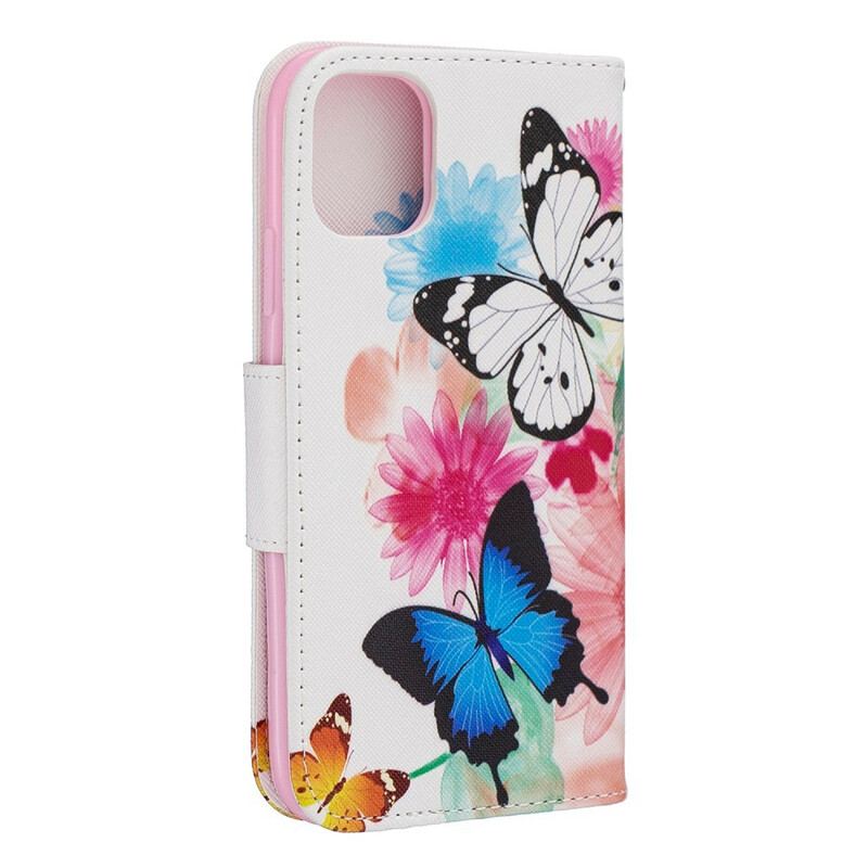 Flip Cover iPhone 11 Malede Sommerfugle Og Blomster