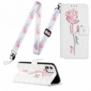 Flip Cover iPhone 11 Med Snor Blomster Justerbar Rem