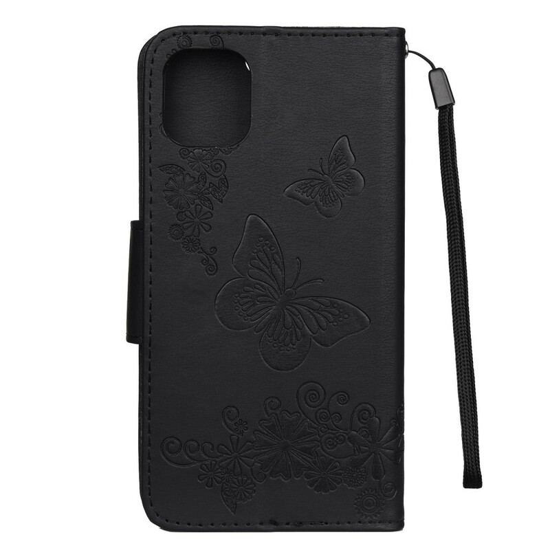 Flip Cover iPhone 11 Med Snor Pragtfulde Stropsommerfugle