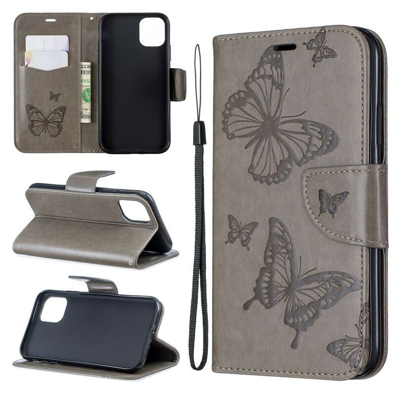 Flip Cover iPhone 11 Med Snor Sommerfugle Trykt Strappy