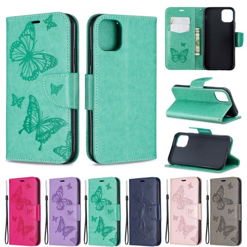 Flip Cover iPhone 11 Med Snor Sommerfugle Trykt Strappy